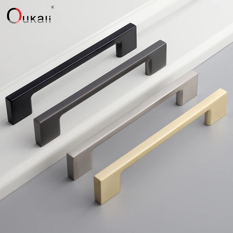 Oukali Modern simple dumb black gold zinc alloy cabinet wardrobe drawer cabinet door luxury handles