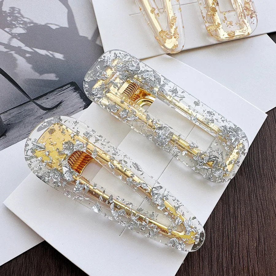 Clear Cellulose Acetate Silver Gold Hair Clips Glitter Metal Elegant Lady Girls Hair Clips Hair Clips for Women Accessor