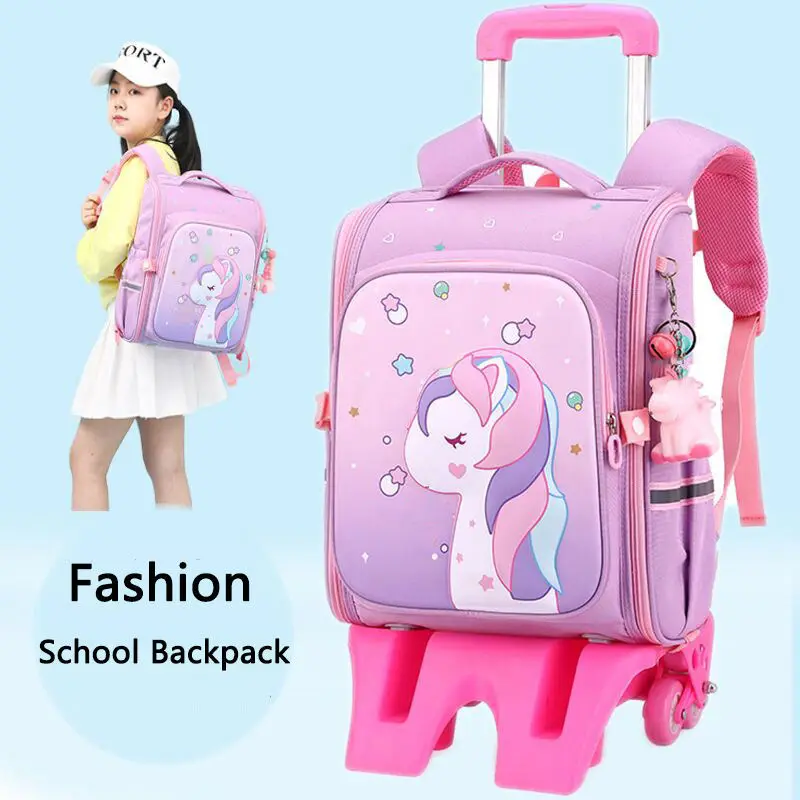 Wholesale Prices Customize Cute Cartoon Unicorn Primary Student Girl Boys Children Trolley Backpack Kids School Bag