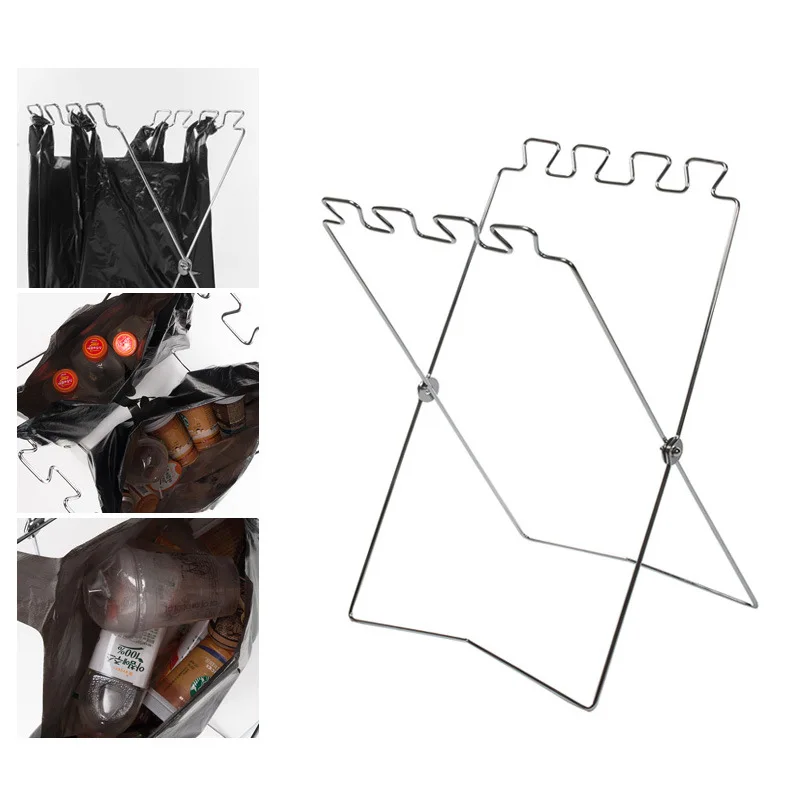 Kitchen Outdoor Foldable Recycling Collection Rubbish Trash Can Basket Waste Bin Garbage Bag Holder Rack