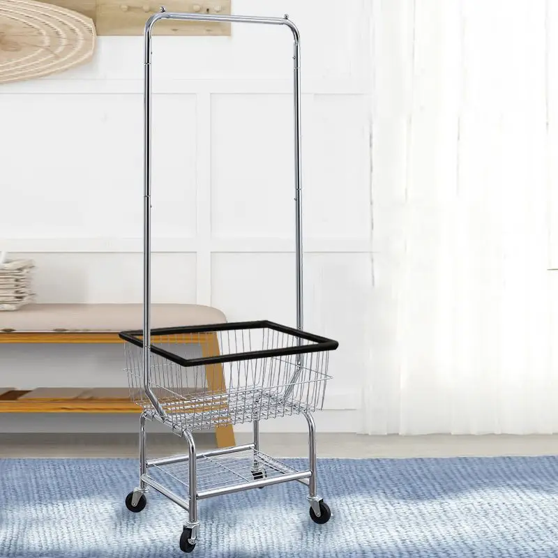 Simple stainless steel clothes hanger double-layerlow-priced mobile cloth clothes hanger wardrobebathroom storage clothing store
