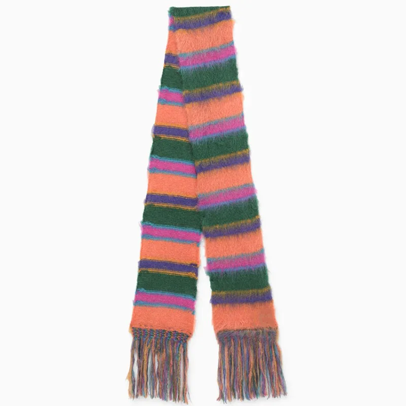 Custom OEM & ODM crocheted men women sweater knitted scarf winter mohair knitwear striped knit scarf