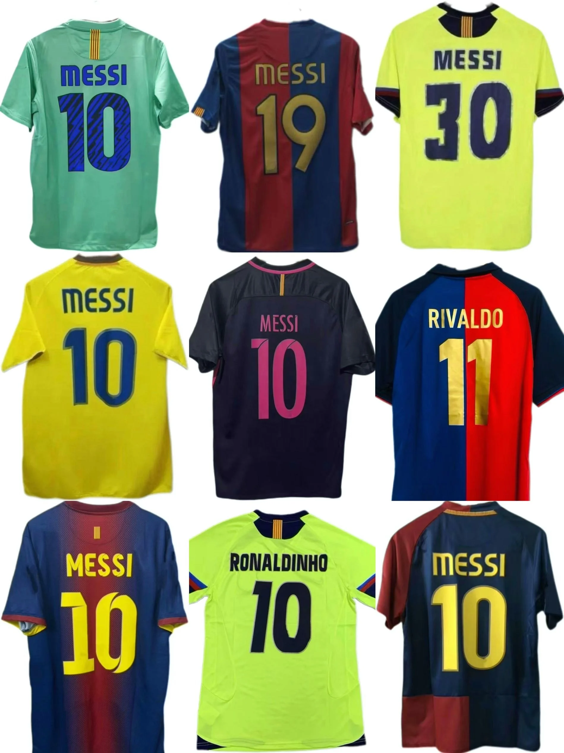 06 08 09 10 11 14 15  Barcelonaes Breathable Polyester Heat Transfer RONALDINHO Retro Version MESSIs Thailand Football Shirts