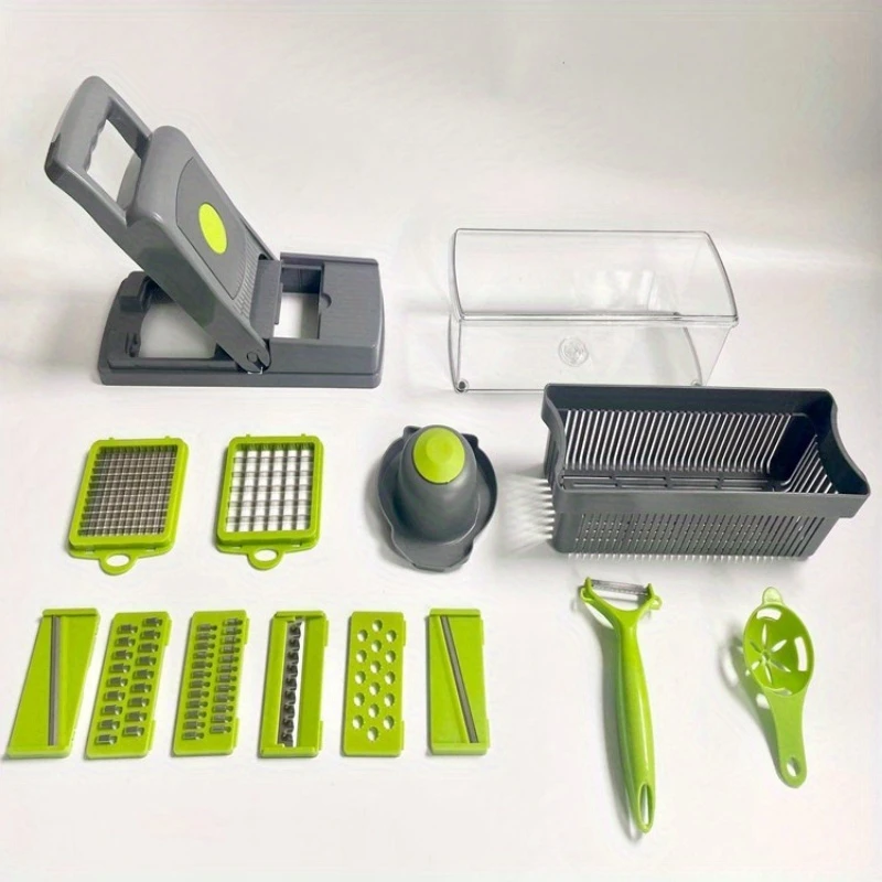 15 in 1 Stainless Steel Manual Fruit Vegetable Cutter Multi-functional Onion Dicer Slicer PP Mandoline with Boxed Packaging