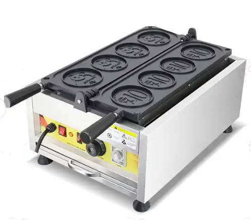 Customized snack equipment New 4-piece coin commercial waffle maker Round shape snack machine electric crispy cheese cookie