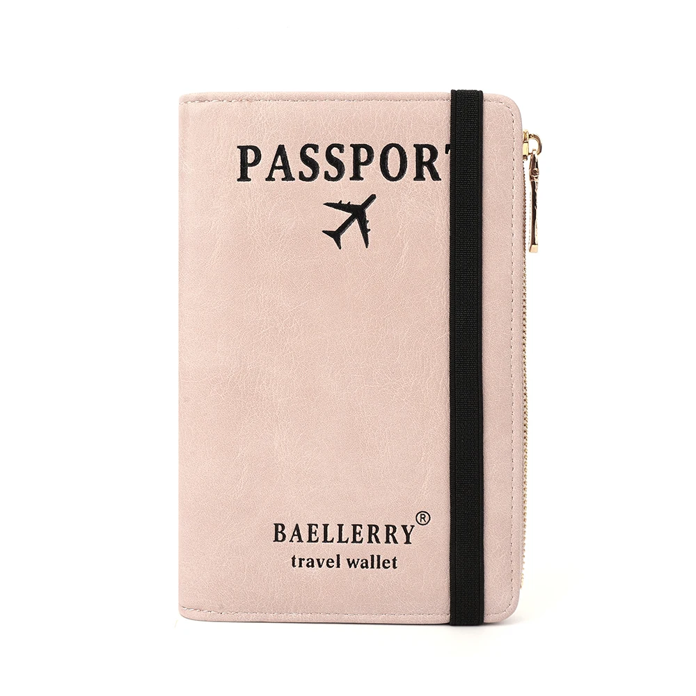Baellerry Vintage PU Leather Travel Passport Cover For Women With Zipper Bag,Unisex Large Capacity Card Holder Case Wallets