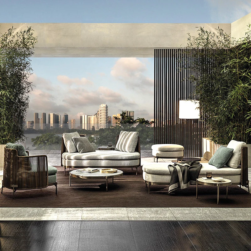 Outdoor Aluminum Slate Marble Fabric Wicker Rattan Metal Sofa Modern Leisure Luxury Customization Combination Set Furniture