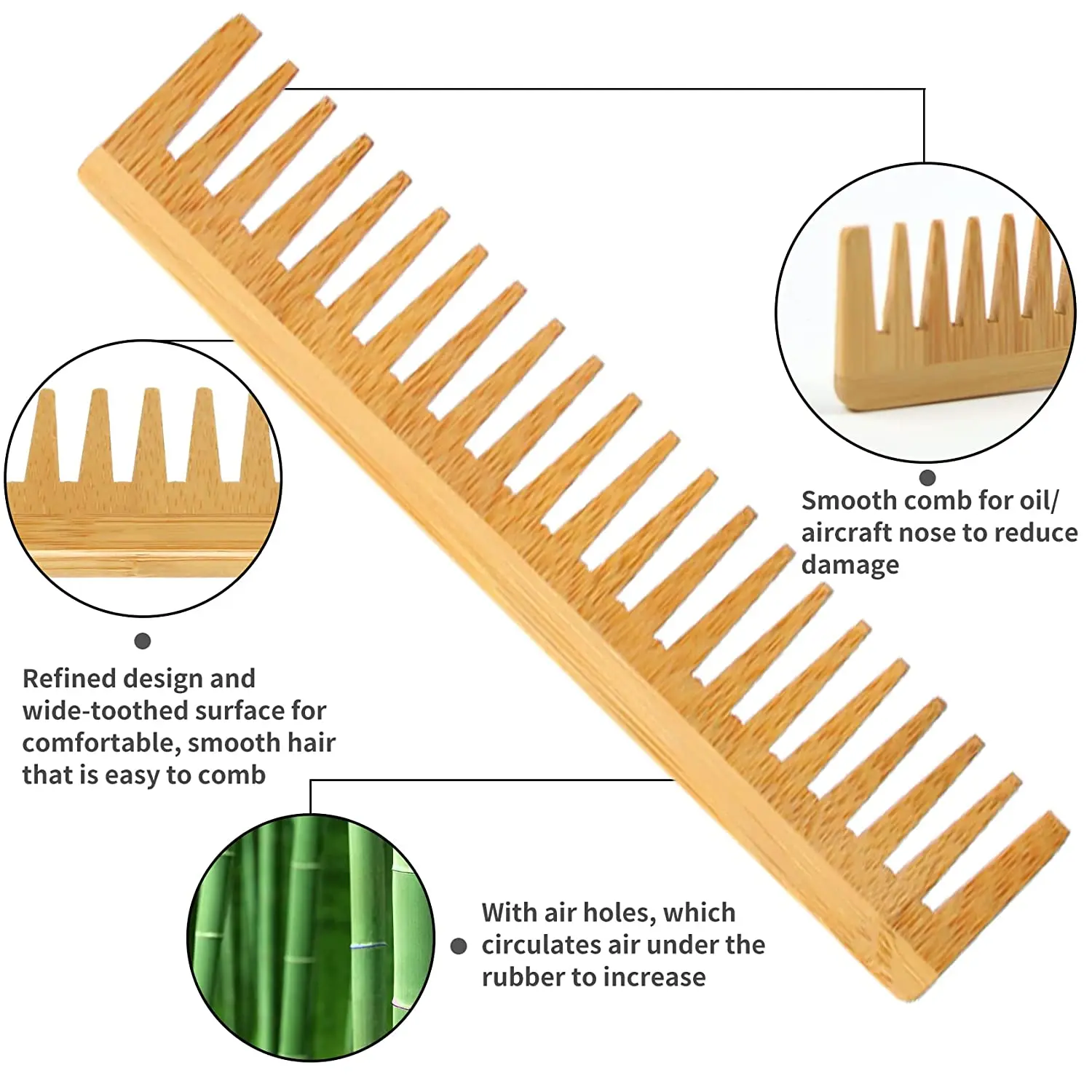 Wholesale Hair Brush with Comb Set Custom Logo Eco-friendly Biodegradable Massage Bamboo Hair Brush