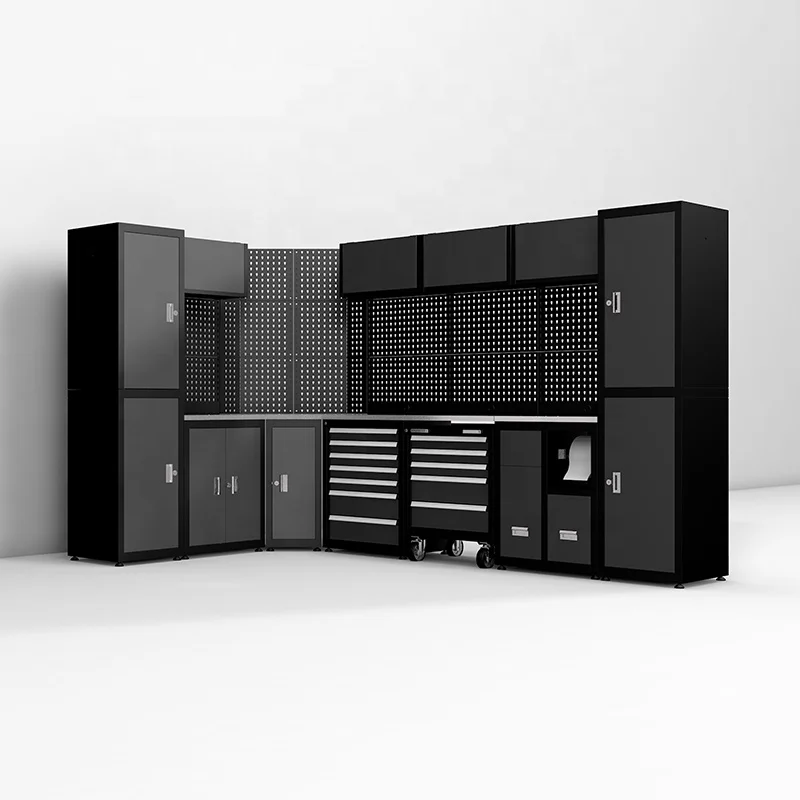 JIn Hao DA Garage Black Metal Cabinet Tool Bench Workshop Equipment Cabinet Workbench With Drawer Cabinets Support OEM and ODM