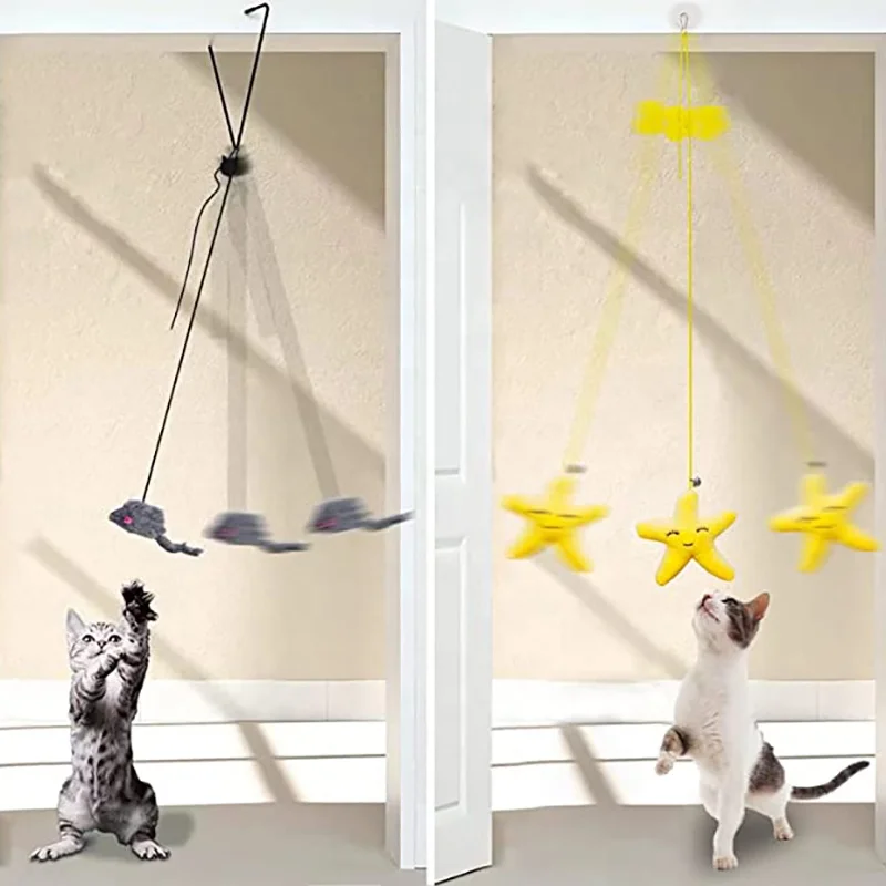 Hanging Retractable Cat Teaser Toy Hanging Door Cat Toys for Indoor Cats