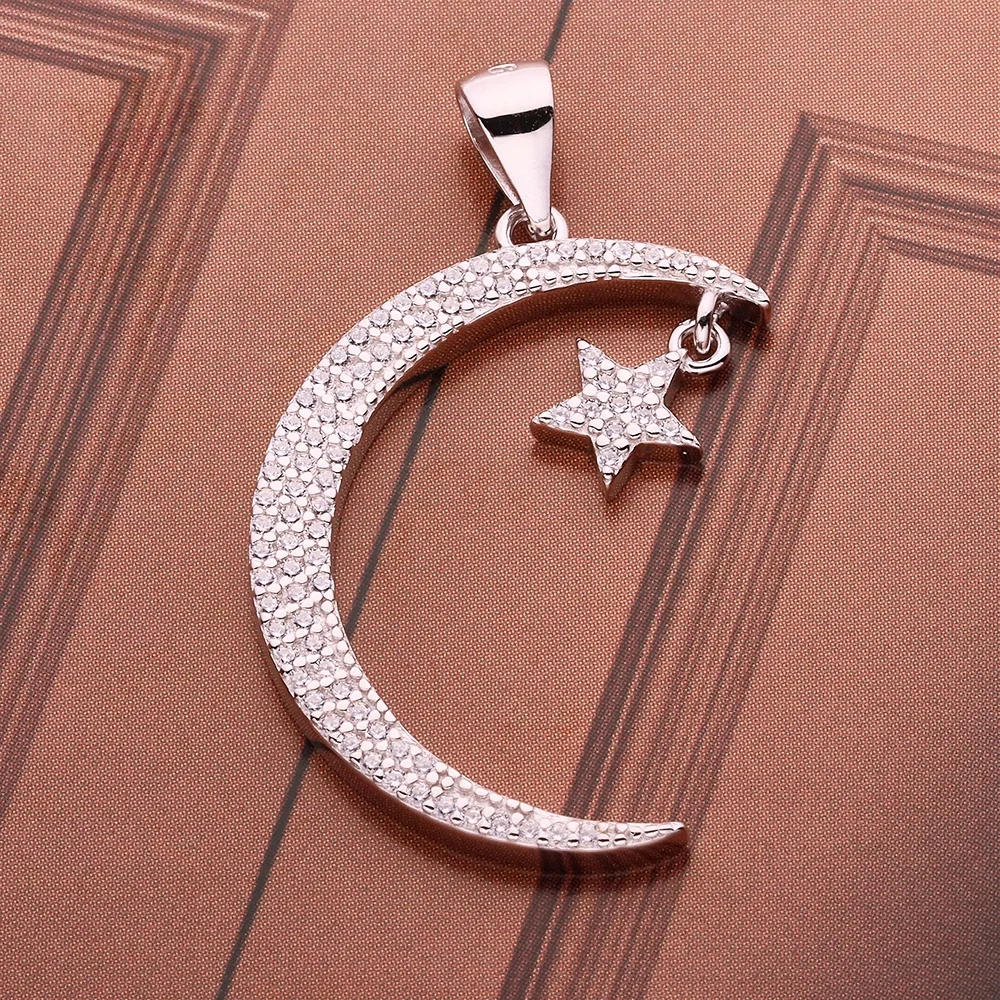 Women Fine Jewelry 925 Sterling Silver Moon and Star Design Pendant High Quality Factory Price for Daily Wear Ladies Gifts