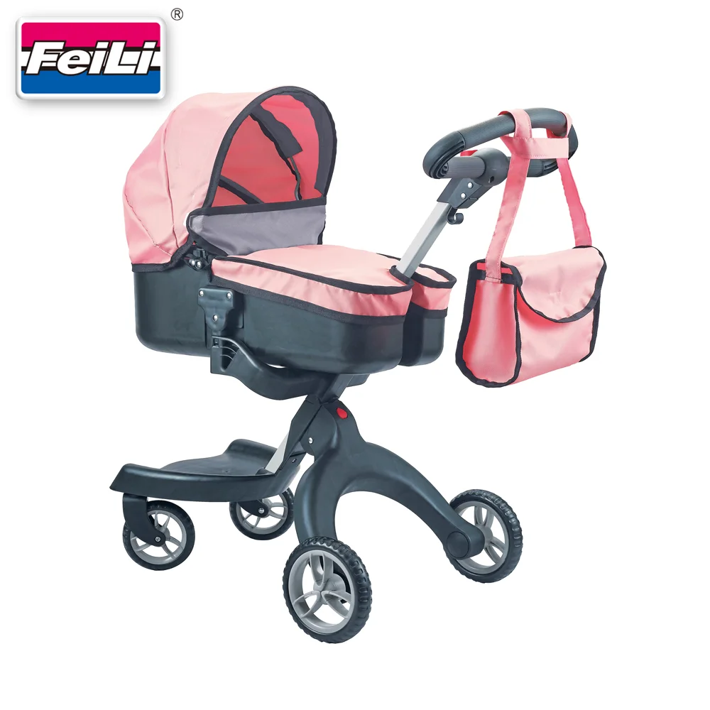 Fei Li New Arrivals 2021 2 in 1 doll pram with carry cot and shoulder bag & adjustable handle bar for kids playing pram toys