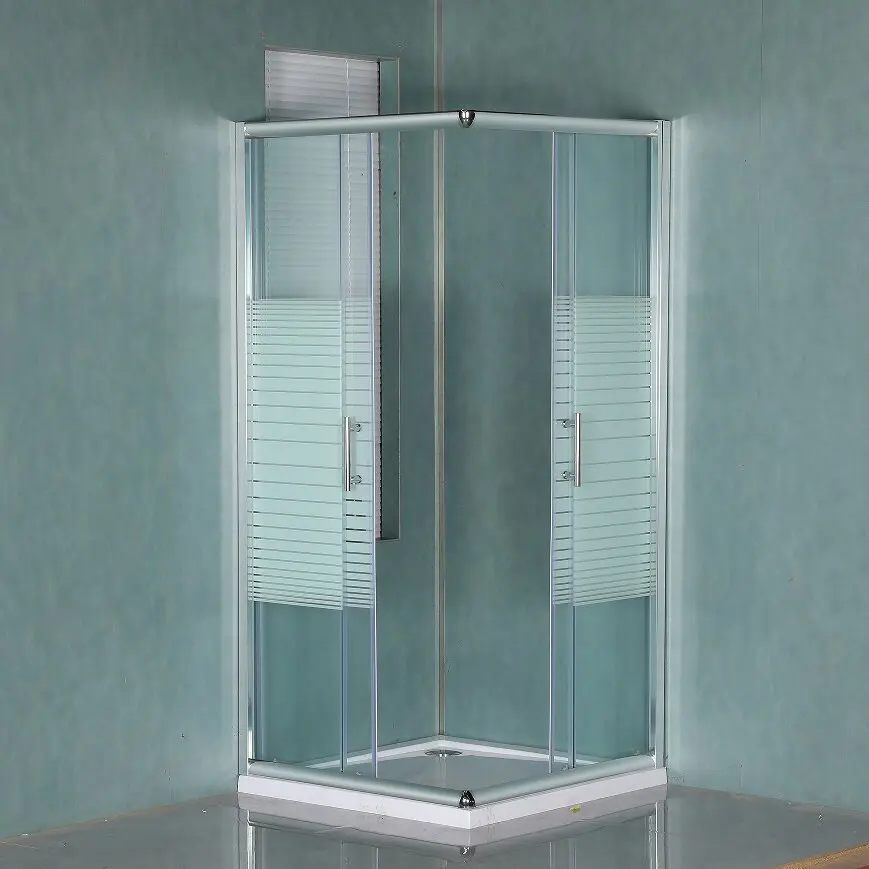 Glass Shower Cubicle White Color Hotel square Shape Standing Corner Sliding Door Shower Enclosure with Base