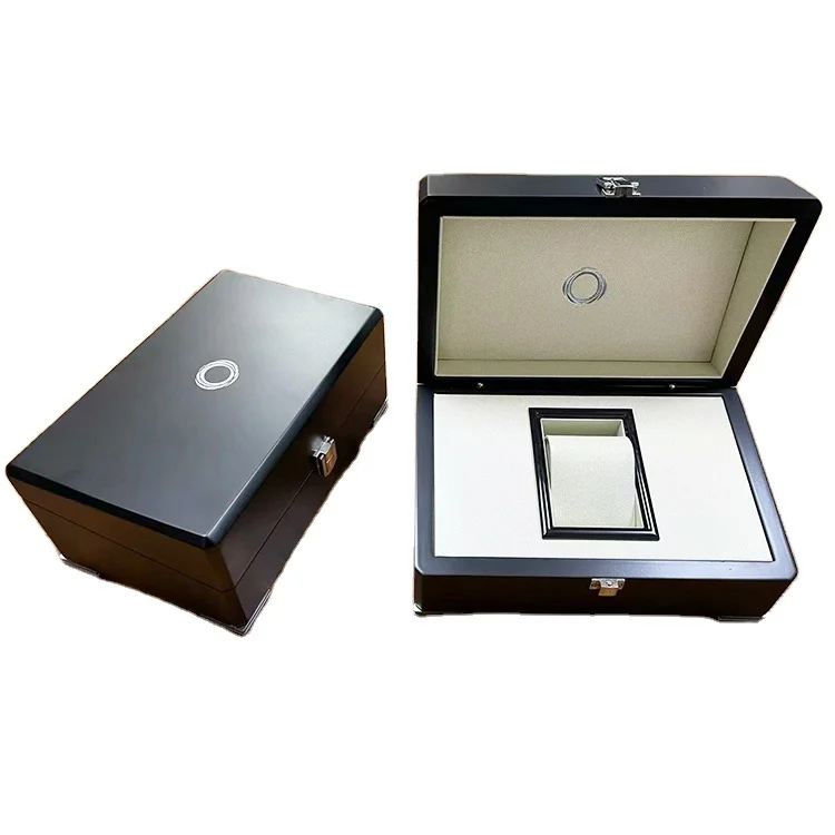 High Glossy Luxury Watch Display Box PU Leather Square Rectangle Single Wooden Watch Gift Box