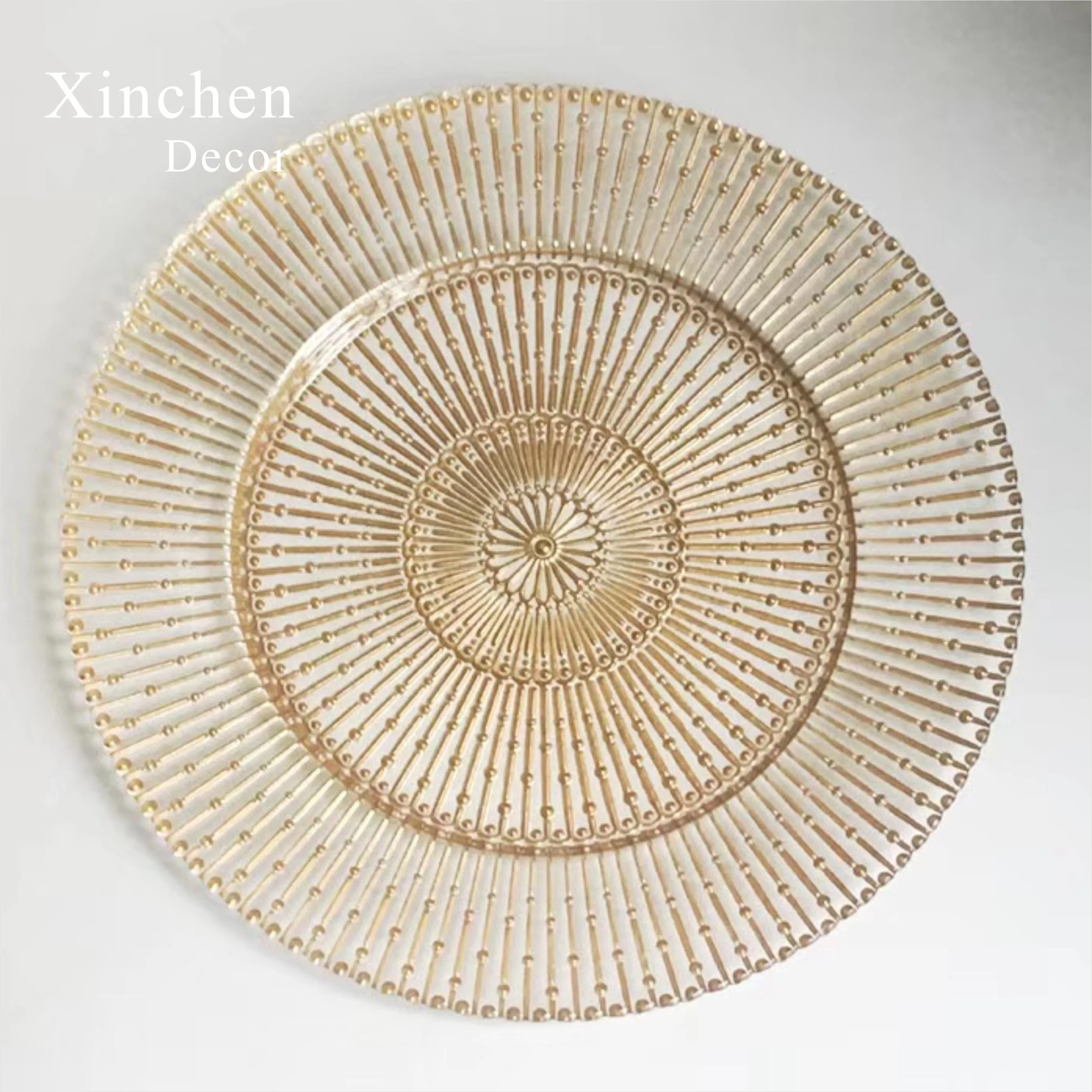 Wholesale The Blossom Shape Gold Rounded Glass Plates For Wedding Events Decoration