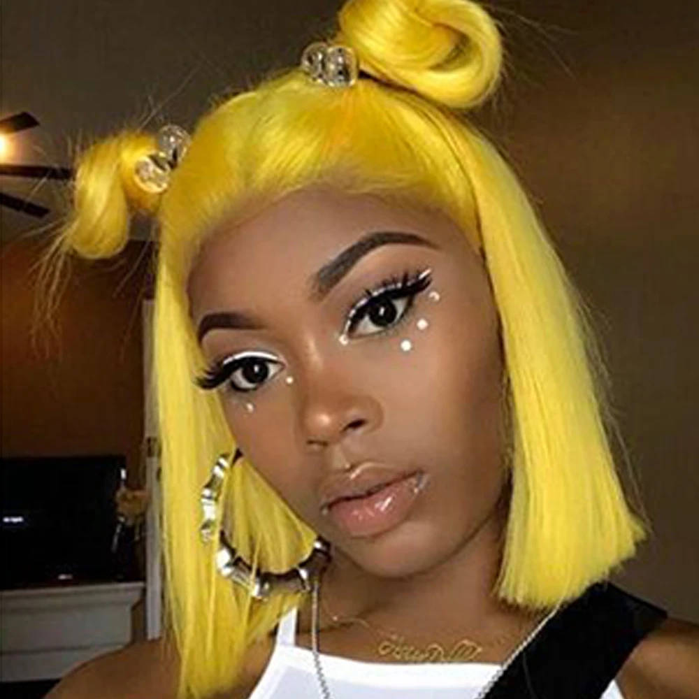 Wholesale Swiss Cuticle Aligned Short Colored Wigs, Human Hair Lace Front Bob Color Pre Plucked Lace Wig,Bob Lace Wig Blonde