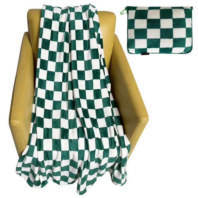 Soft 2 in 1 custom checkered print airplane flannel fleece travel pillow blanket wholesale