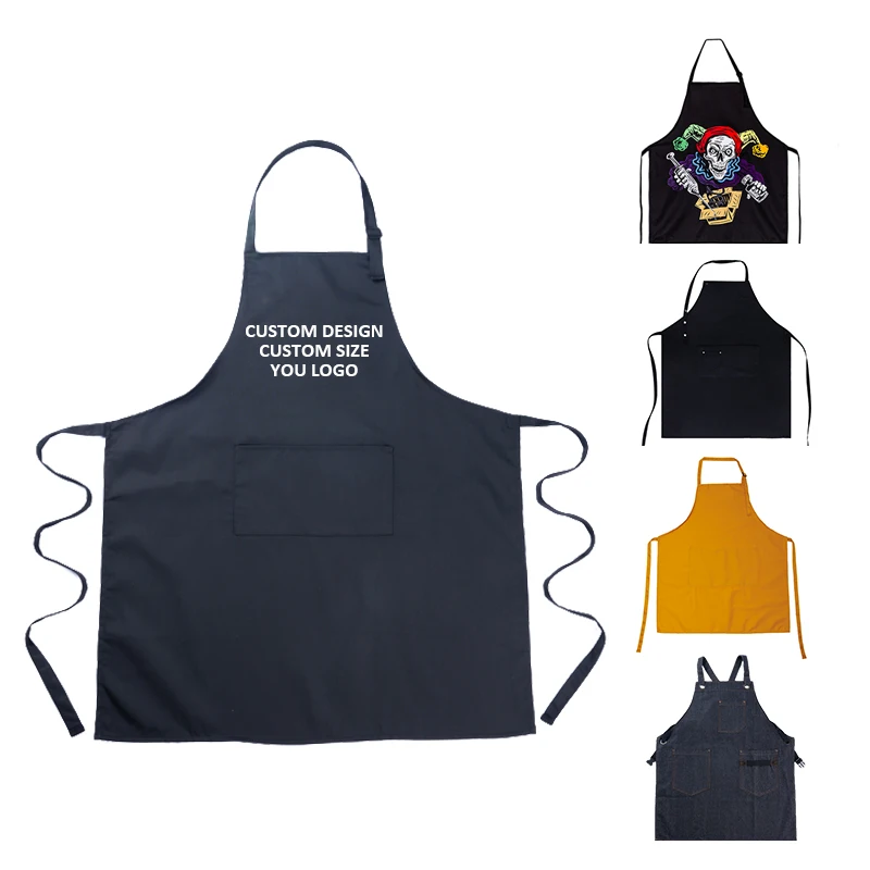 Custom Professional Adjustable Men Women Black Striped Cotton apron kitchen