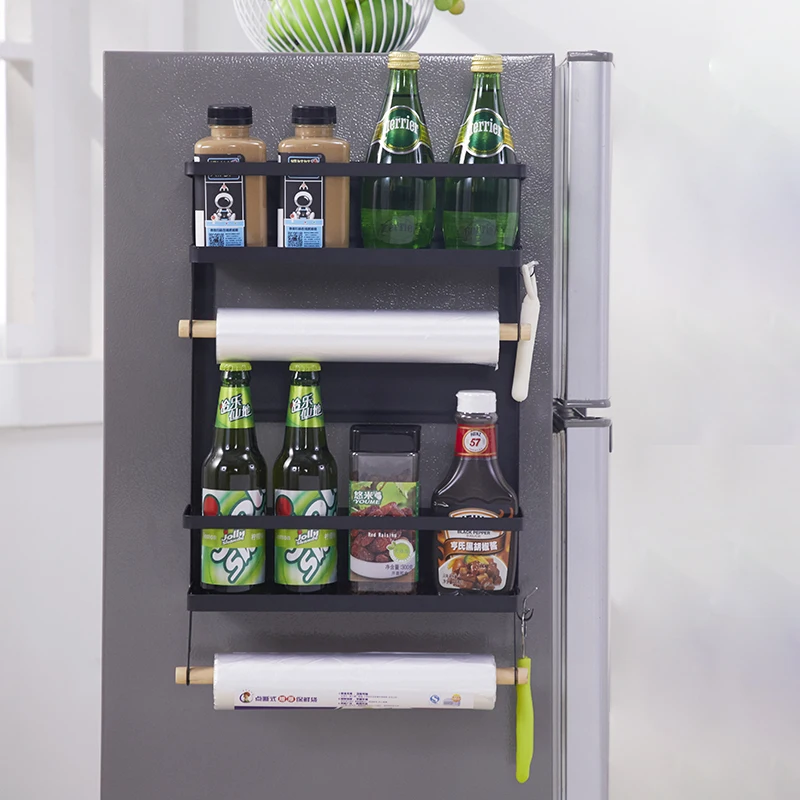 Household Space Saving Iron Magnetic Spice Rack Spice Storage Fridge Magnetic Shelf Refrigerator Side Shelf for kitchen