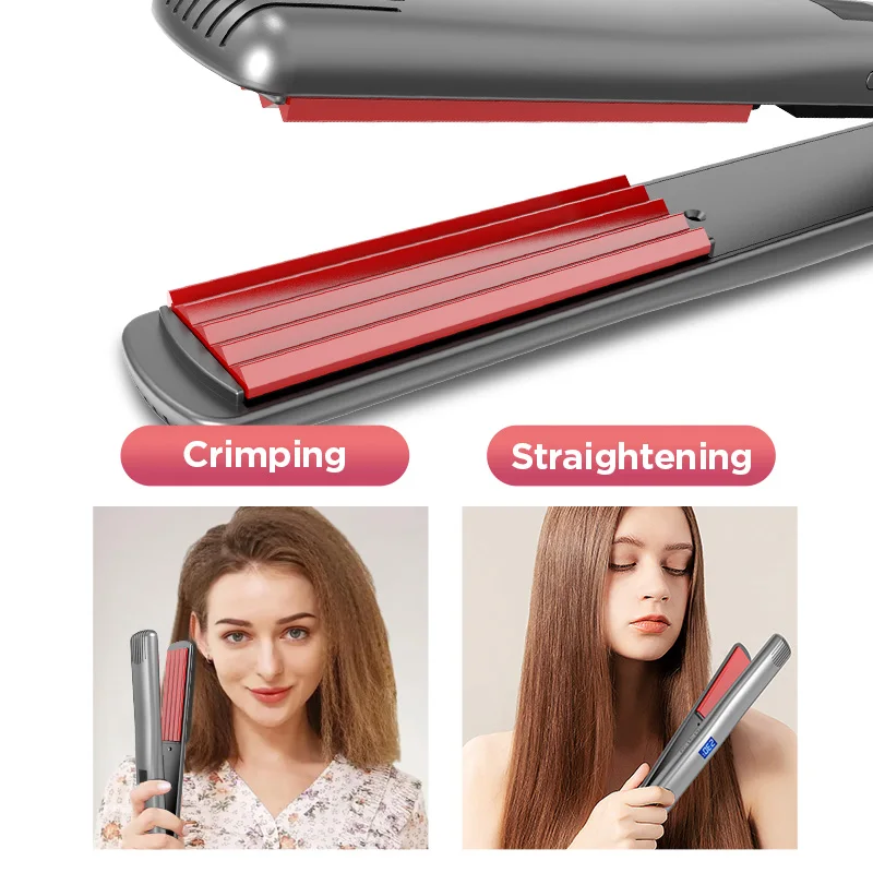 Good Quality Dual Voltage PTC Rapid Heating 2 in 1 Hair Straightener and Curler with Lock LCD Display Hair Iron