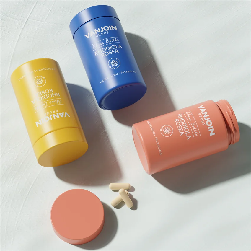 Cylinder Round 150ml 5oz Glass Jar with Custom Gift Box Food Supplement Storage Jar Glass Bottle With Plastic Lid