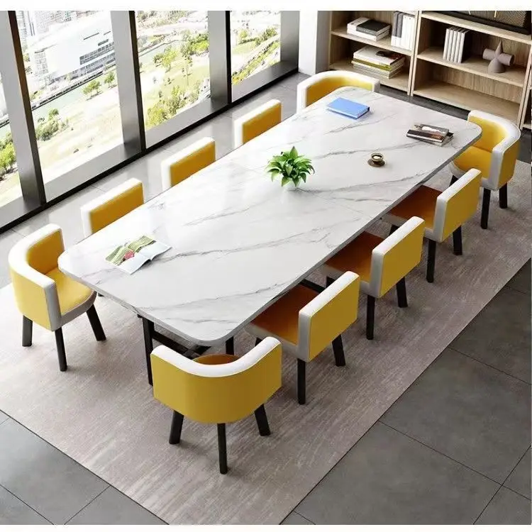 New Colorful Artificial Stone Meeting Table High Quality Durable Material Customized Conference Table with Fit Chair