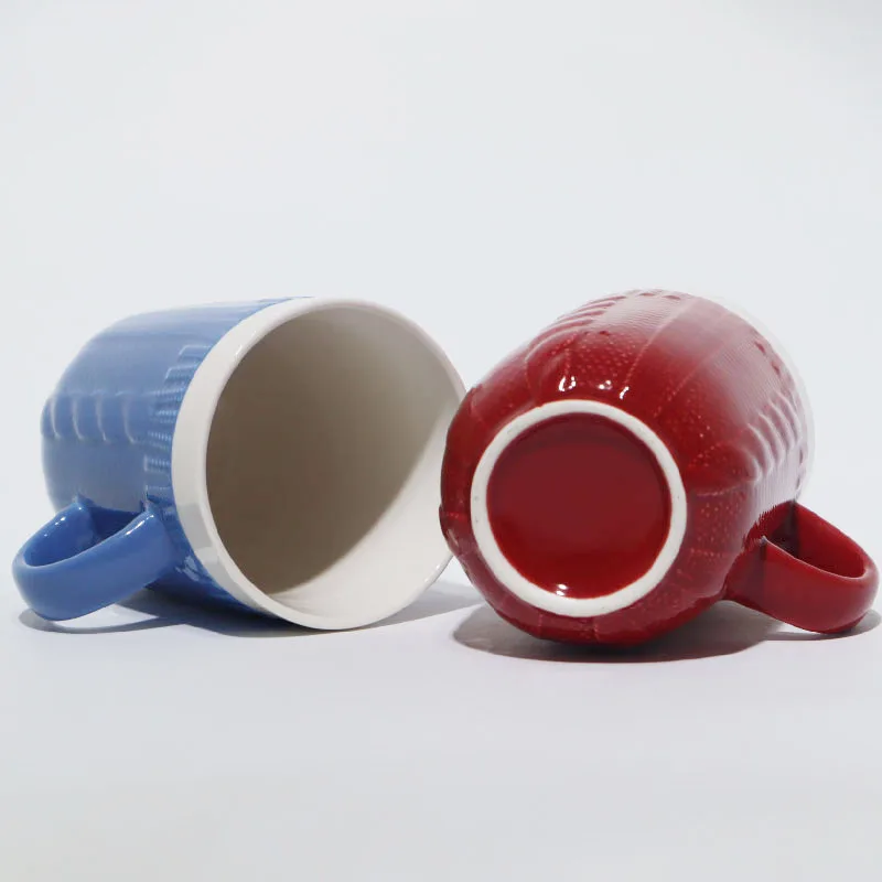 Stocked Customized Creative Gift Mug Multicolor Ceramic Embossed Mug Wool Sweater Texture Coffee Cup