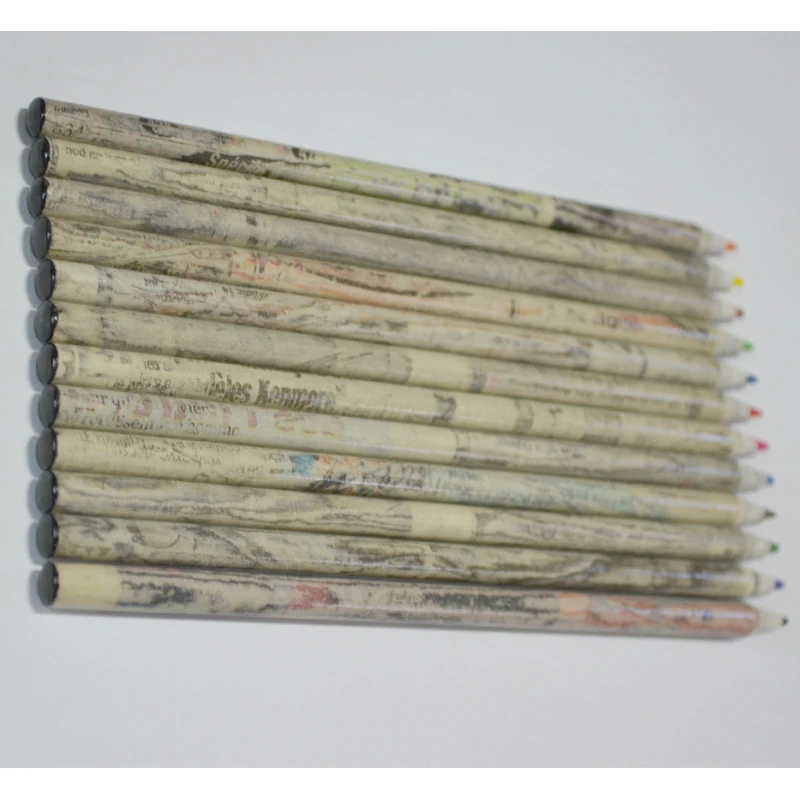 Wholesale 7 inches English recycled Newspaper 12 color pencil for office and school