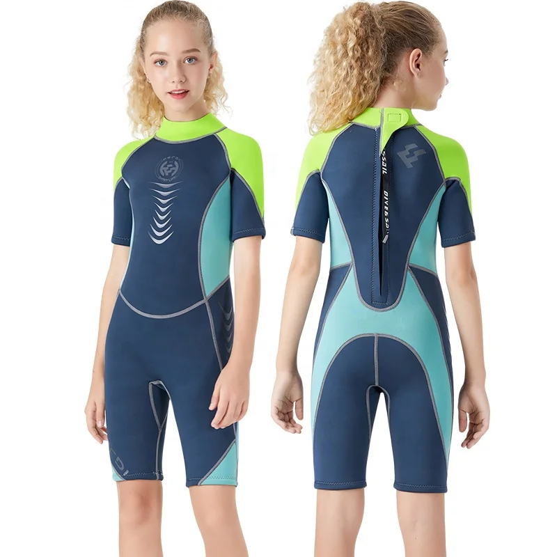 Детский неопреновый слитный купальник с коротким рукавом и молнией сзади, 2,5 мм