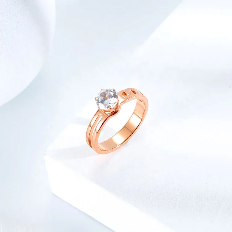  Дешево оптовая продажа розовое золото нержавеющая сталь обручальные кольца Свадебные Cz кубический цирконий ювелирные изделия с бриллиантами обручальное кольцо для