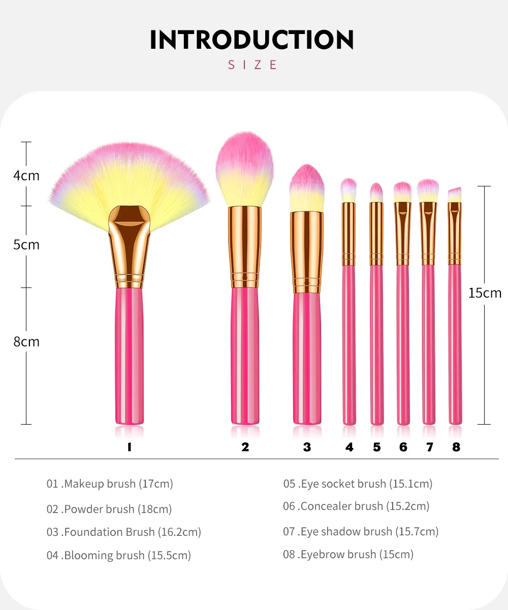 Hot selling pink color 8 pcs professional custom logo make up brush set for girl cosmetics