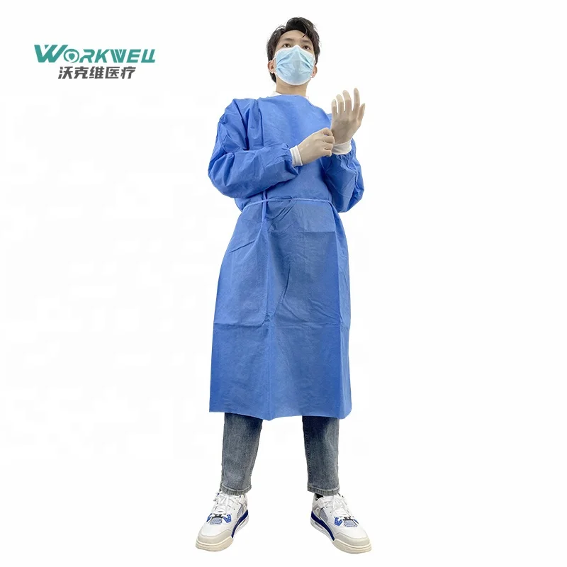 Factory Price ASTM F1670 hospital isolation gown 510K disposable gown pp pe Waterproof Chemical for Inpatient Wards