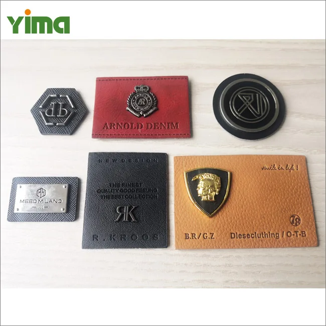 Custom LOGO jeans hat PU label tag embossed stamp printing jeans real leather label patch with metal for clothing