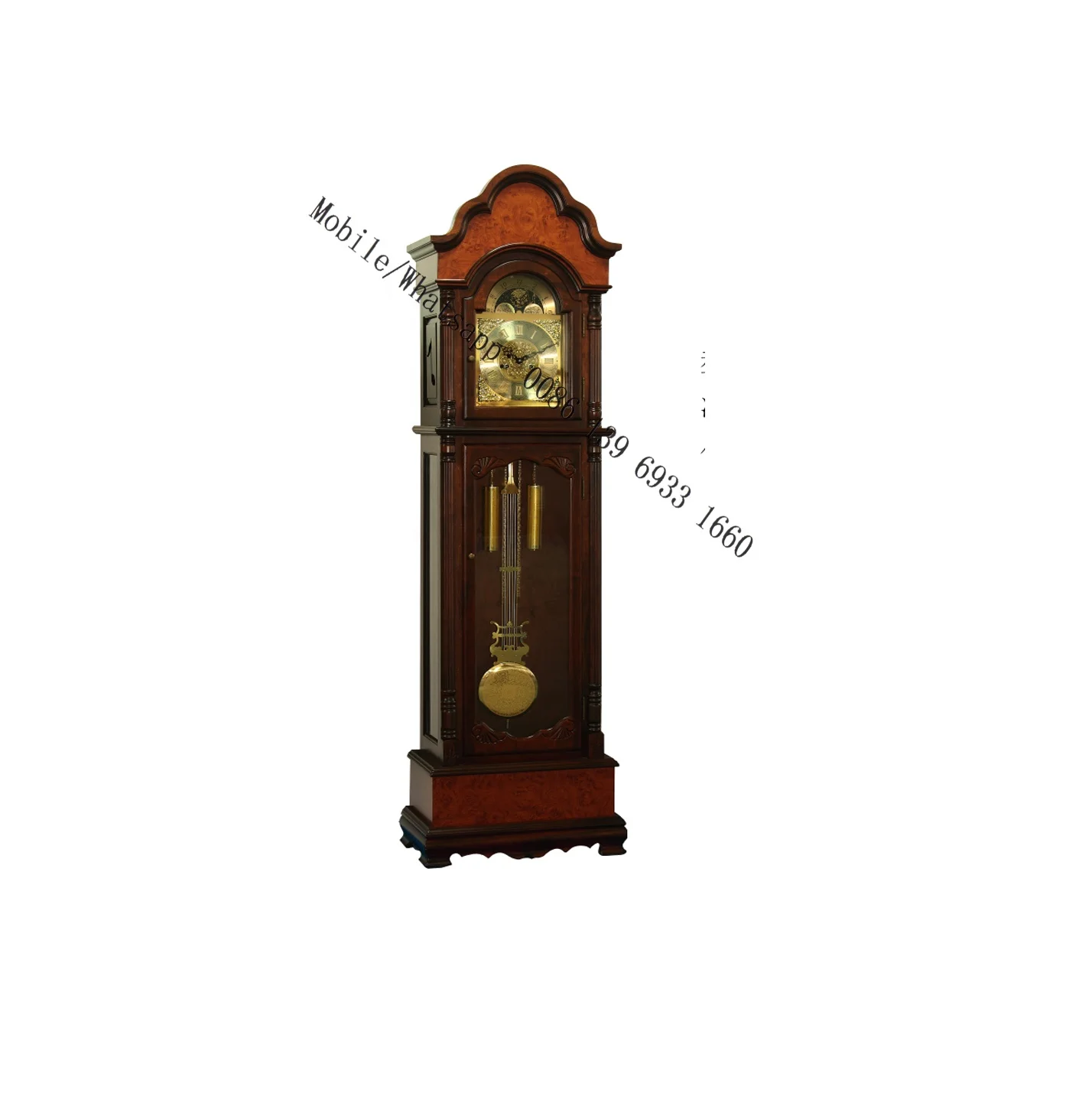 Grandfather Clock with 31 days key wind up clock movement or quartz clock movement, Single-Chime Movement Export to U.S. E.U.