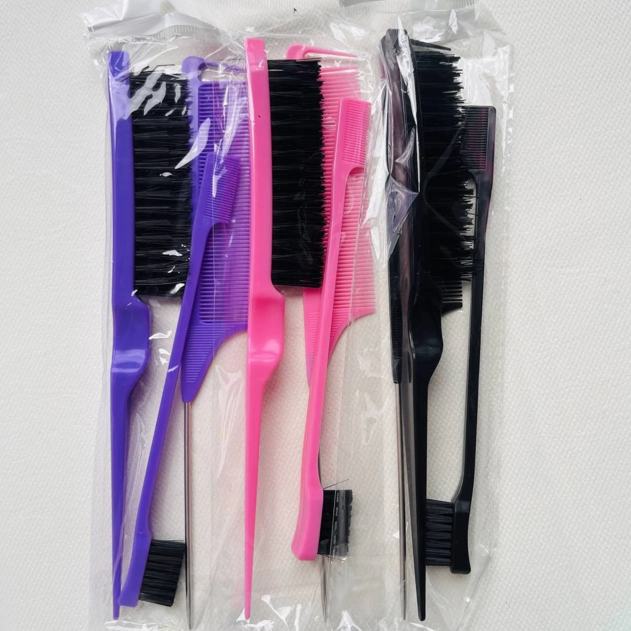 Professional Factory Hair Styling Comb Double 3-in-1 Edge Control Brush Teasing Boar Bristle Rat Tail Hair Brush for Women