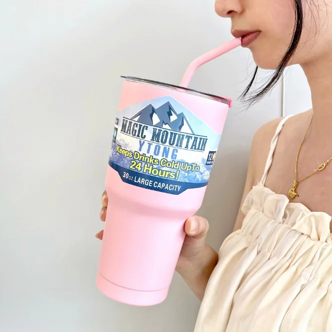 New 900ML 30oz Stainless Steel Travel Mug Amazon Fashion Handgrip Cup Tumbler Vacuum Flask Thermos 3D DIY Coffee Mug Adults