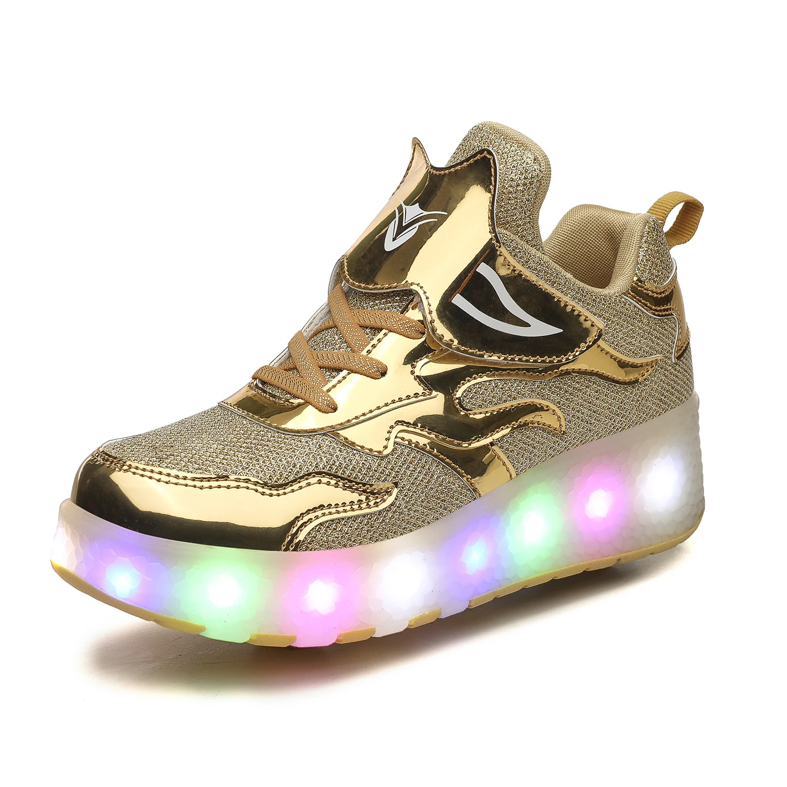 Wholesale Kids Sneakers Children Baby Girls Boys Letter Pu Led Luminous Sport Light Roller Shoe Ice Skates Kids Sneakers
