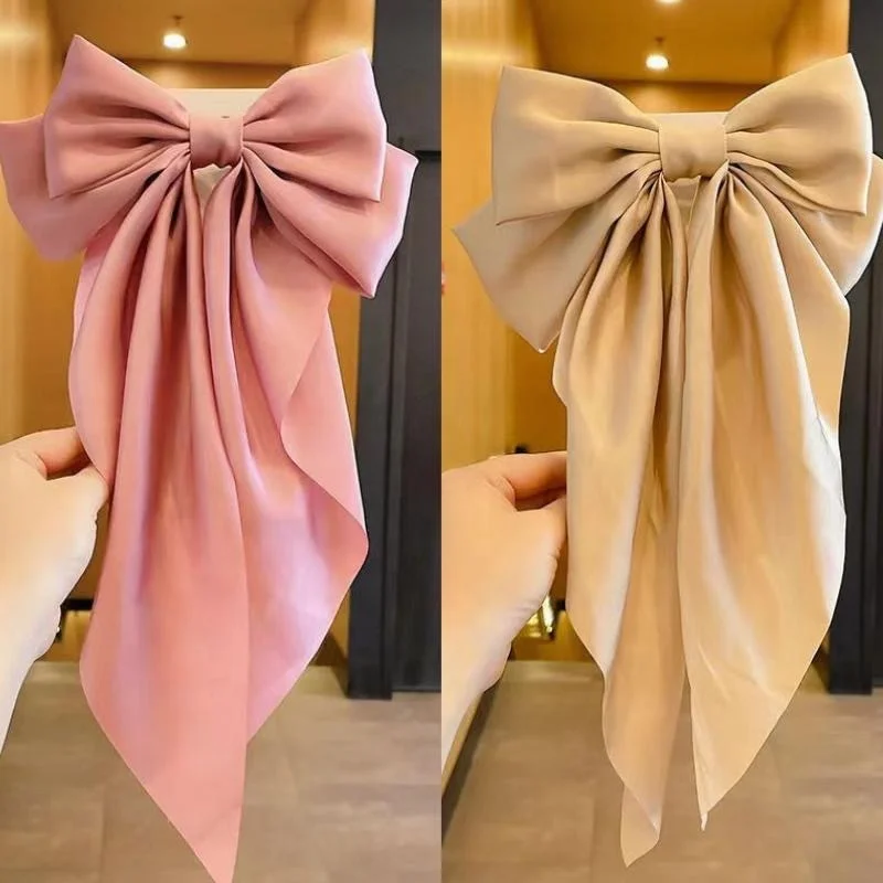 korean Sweet Cute XXL Big Solid Color barrette Butterfly Hair Bows Knot Long Tassel Hair Clips