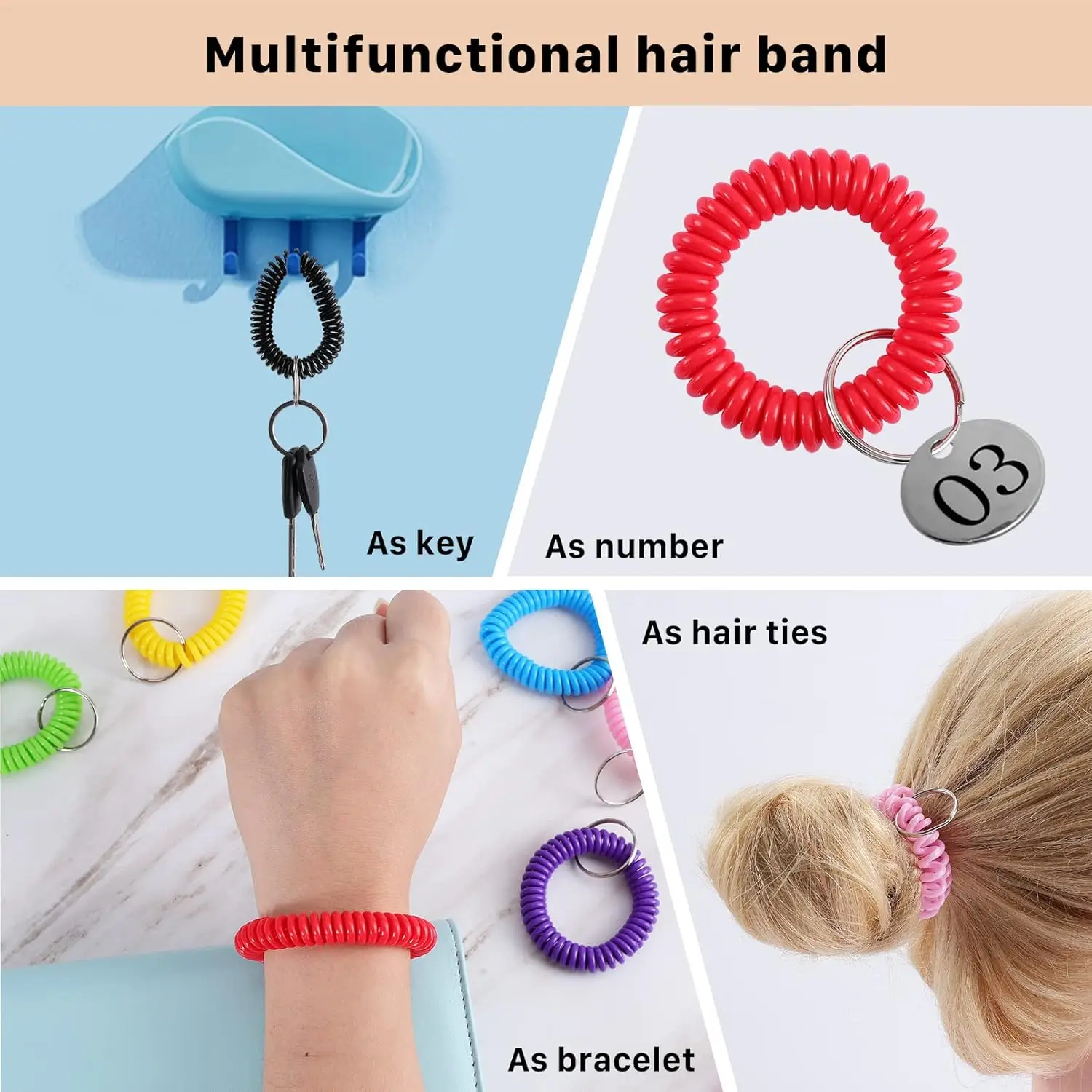 Plastic Wrist Coil Key Chain Spring Spiral Stretch Keychain  Line Ring elastic Spiral Bands for Fitness Gym Sports keys