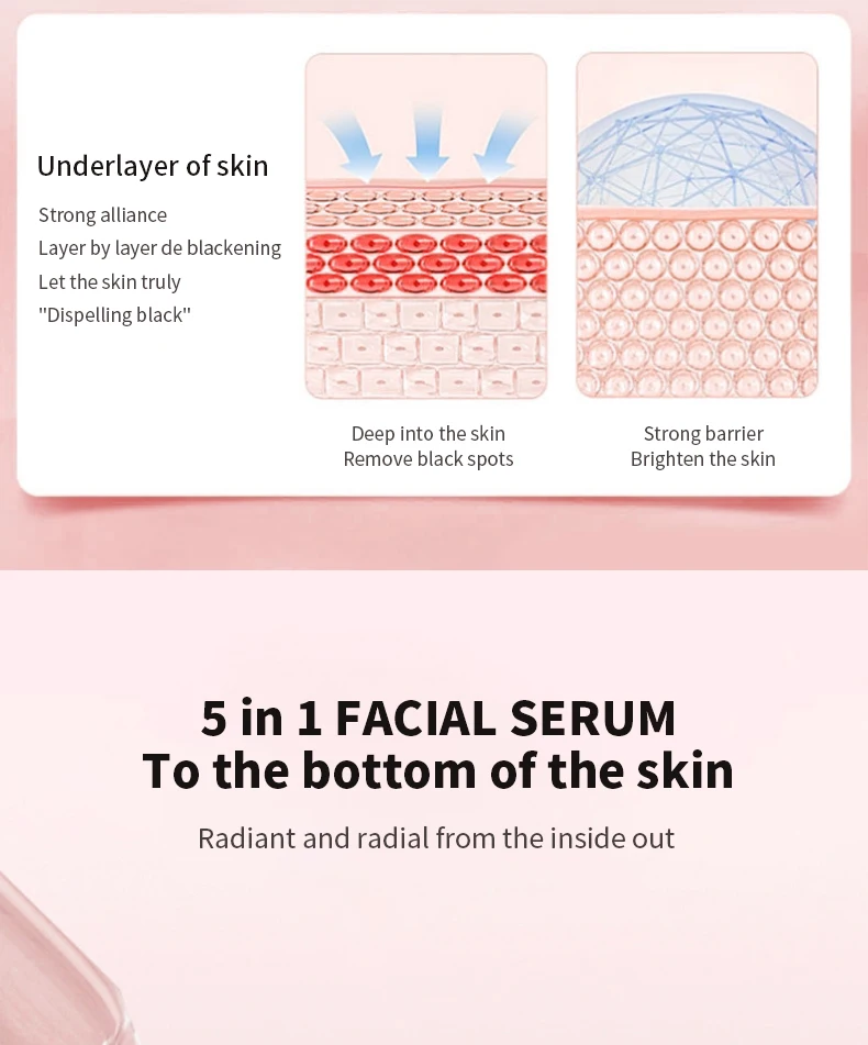 New Skin Care Serum Facial 5 in 1 Whitening Anti Age Snail Face Serum with 30% vitamin c 5% Niacinamide 10% Vitamin E Serum