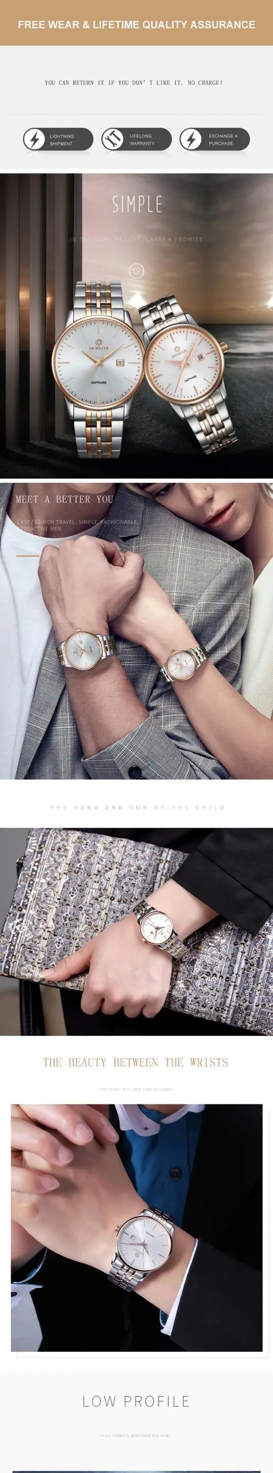 Top Brand OCHSTIN CQ015B Men Watches Stainless Steel Luxury Calendar Quartz Watch Waterproof Lovers Watches