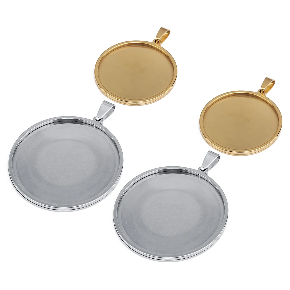 5pcs/bag Stainless Steel Pendant Trays Gold Round Blank Cabochon Trays Setting Base for DIY Jewelry Pendant Necklace Making
