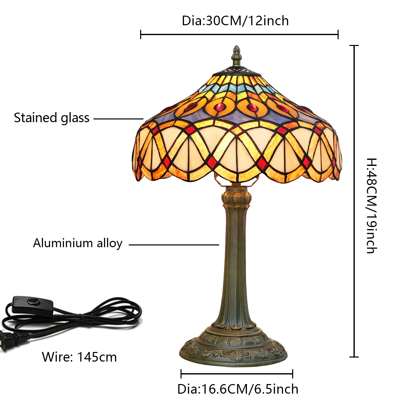 Tiffany stained glass table lamp European vintage peacock feather bedroom bedside Dining room desk decoration table lamps
