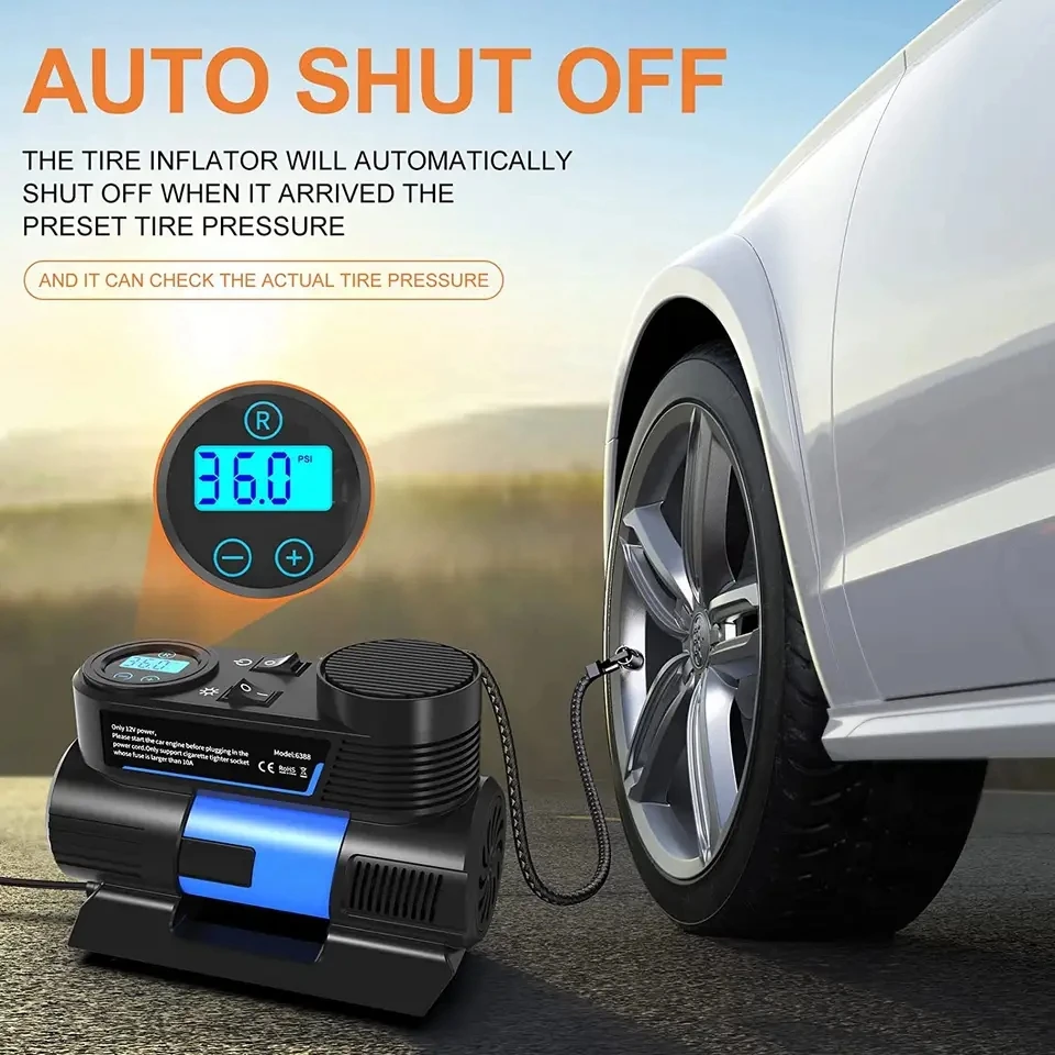 Auto-Shut Off 150PSI 12V DC Portable Air Compressor Tire Inflator with Digital Pressure Gauge for Car Tires Motorcycle Bike