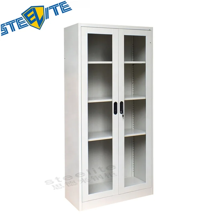 CKD white iron dishes showcase display cabinet/two full glass sliding doors 6-tier kitchen pantry cupboard design for dubai