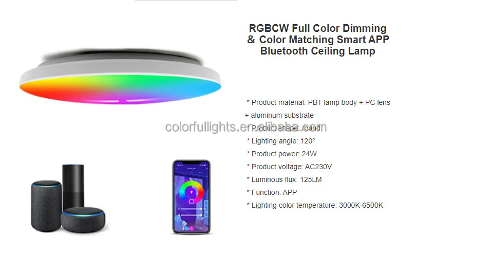 Nordic 24W Indoor TUYA WIFI RGB+CCT Smart Work With Alexa Led Ceiling Light