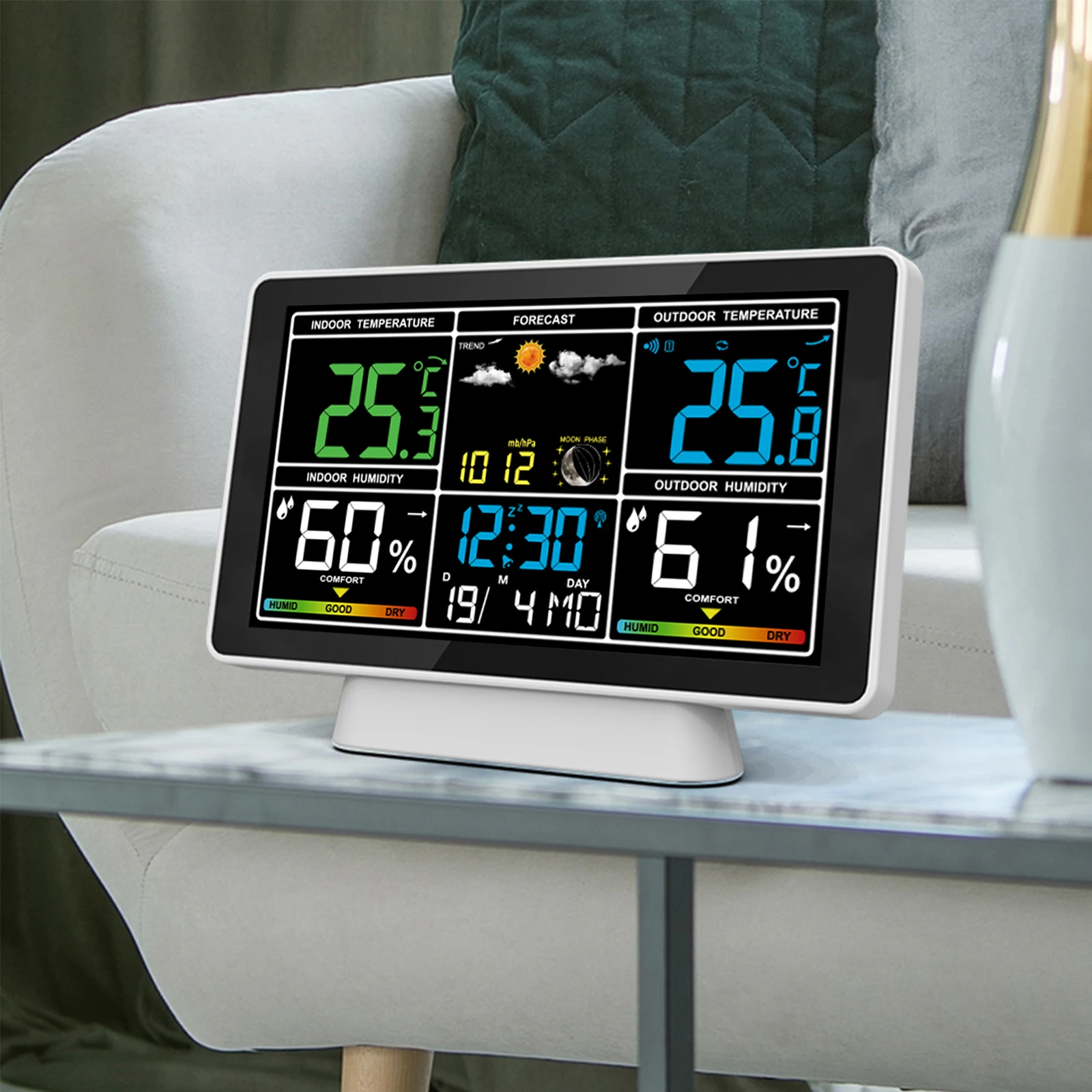Tuya APP Color Display Digital Temperature Humidity Monitor Wireless Weather Station Wifi with Outdoor Sensor