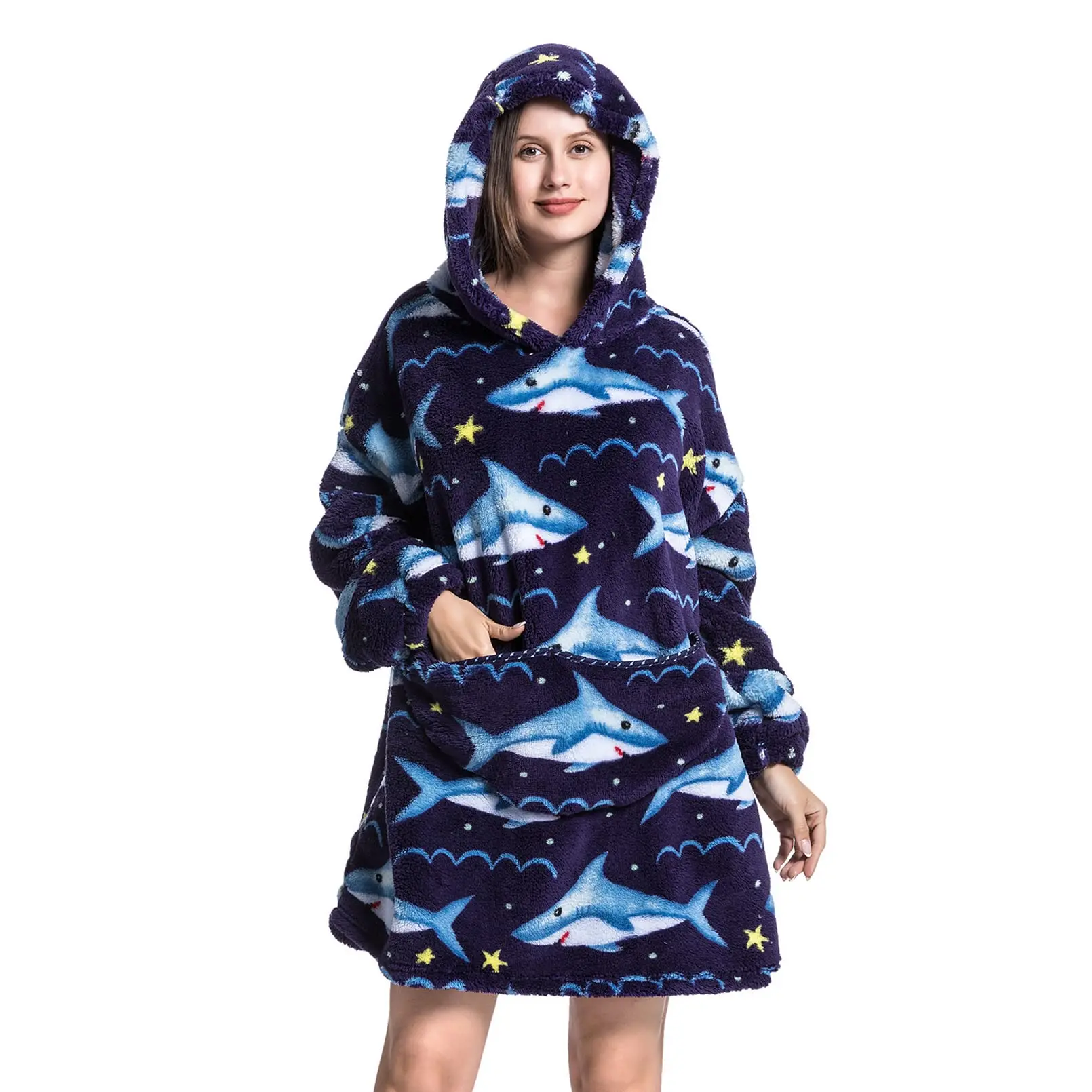 Super Warm and Cozy Sherpa Hooded Sweatshirt Blanket Print Hoodie Blanket with Pocket for Women Teens