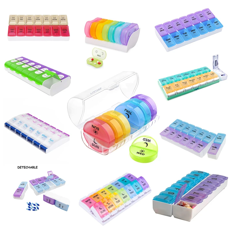 Plastic portable electronic one 7 day pill case 6 compartments pill dispenser weekly pocket pill box water proof