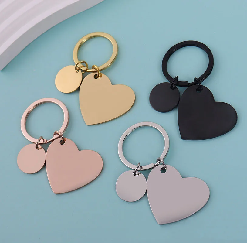 Rose Gold Custom stainless steel keychain Golden engraved heart tags Heart Shape Steel Ornaments